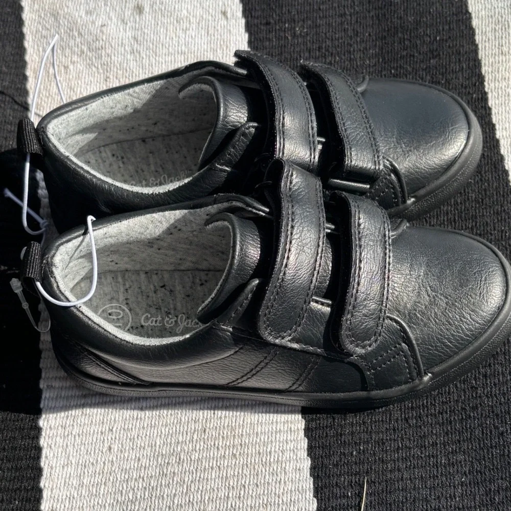 Cat & Jack Kids Black Faux Leather Double Strap Sneakers Size 10 Non-Marking